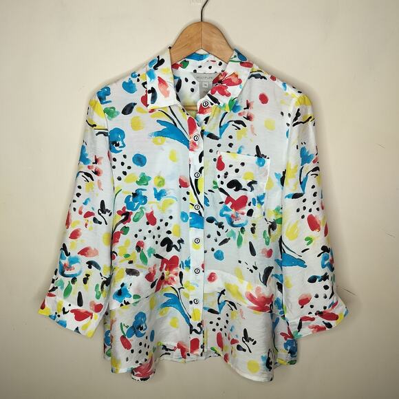 Multiples Button Up Shirt Abstract Colorful Art to Wear - Picture 1 of 11